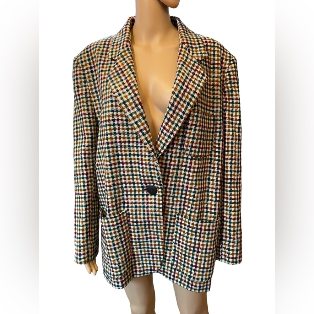 Donny Brook Vintage Plus Preppy Academia Houndstooth Oversized Wool Tweed Blazer